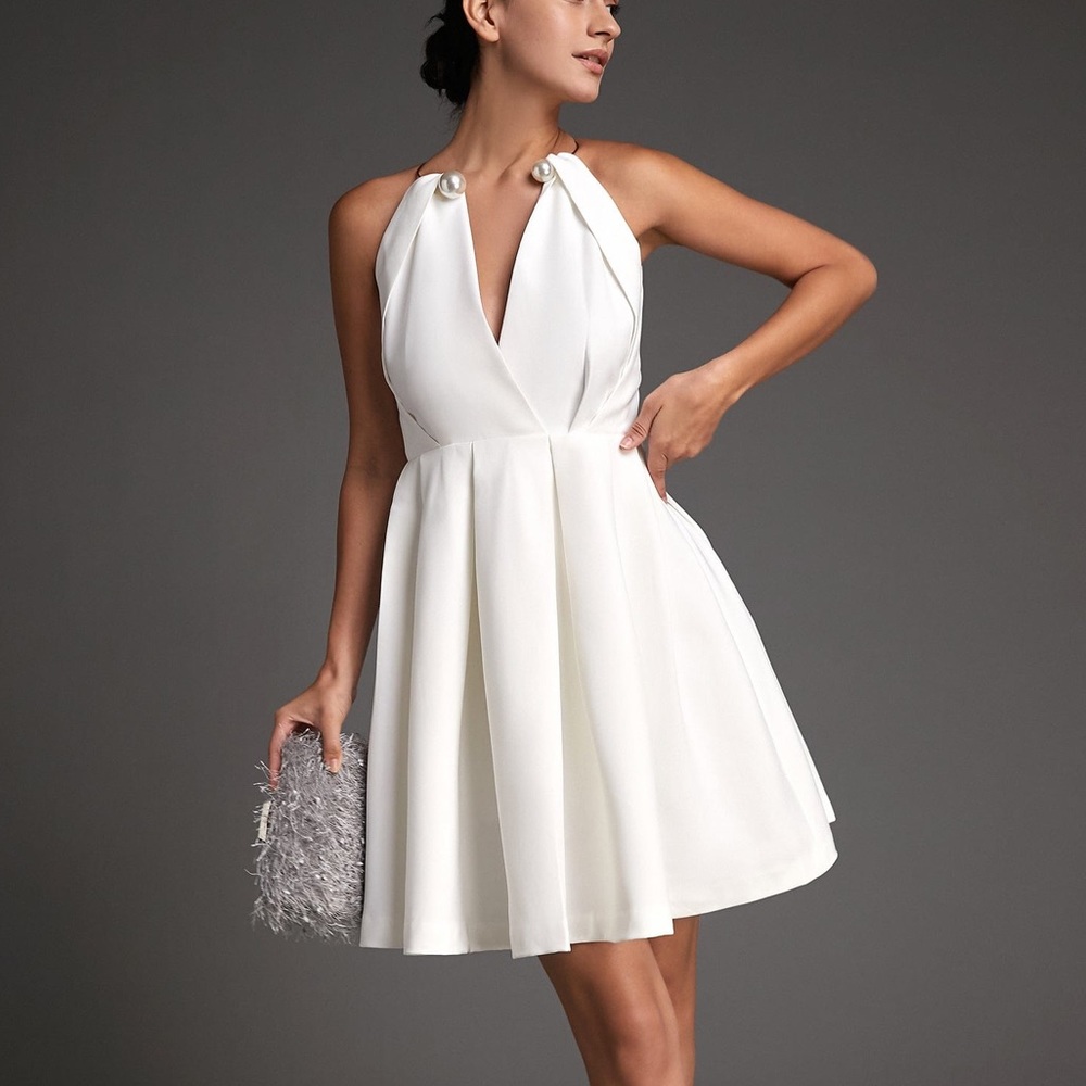white dress with pearl accent